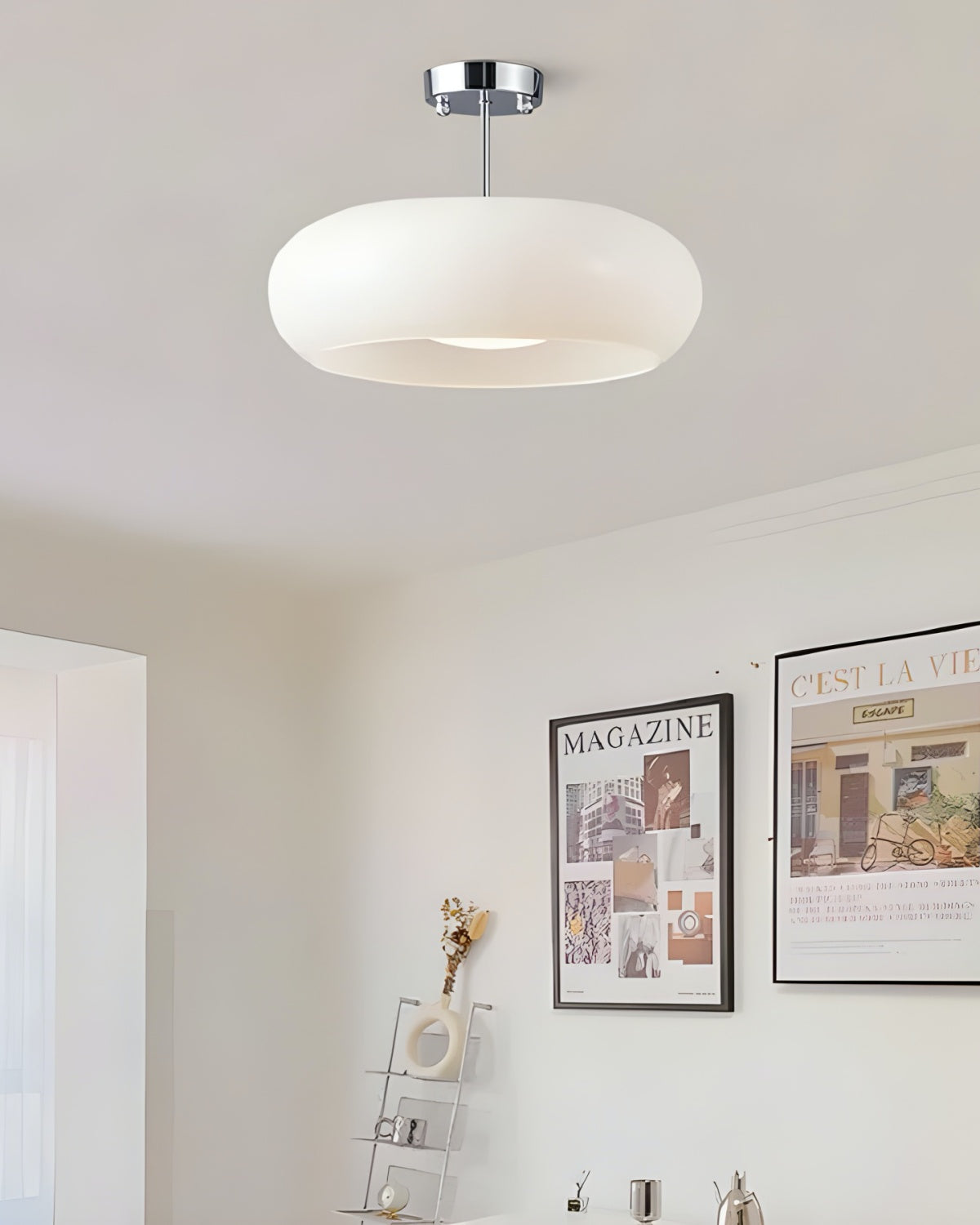 Plafondlamp Glazen Schijf Bauhaus Design Messing of Chroom Oranjegeel of Wit Glas Retro Stijlvolle Verlichting | Sansoti