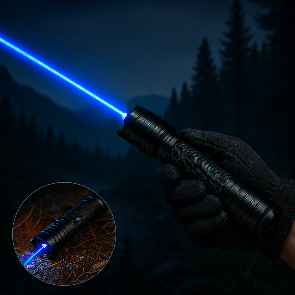 Krachtige Blauwe Laserpen 450nm met Verstelbare Focus en Thermische Ontstekingsfunctie | Tactisch Bereik 5000m+ | Aluminium Behuizing | Oplaadbaar met 2x 16340 Batterijen | Sansoti