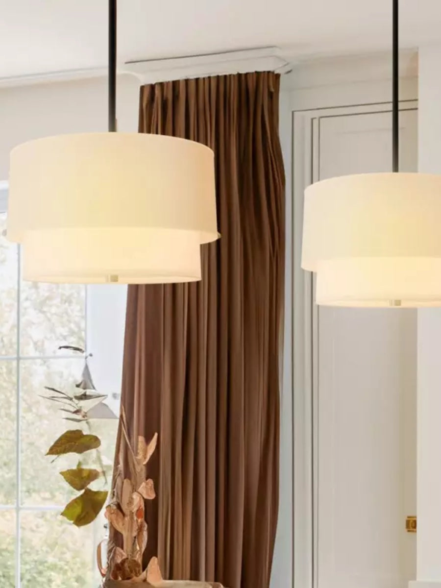 Dubbele Stoffen Drum Hanglamp – Moderne Gelaagde Kap Plafondlamp voor Eetkamer Woonkamer | Sansoti