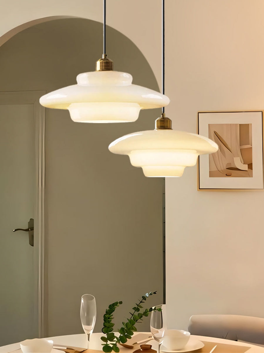 Glazen Hanglamp met Gelaagd Design – Melkwit Matglas voor Eetkamer en Woonkamer | Sansoti