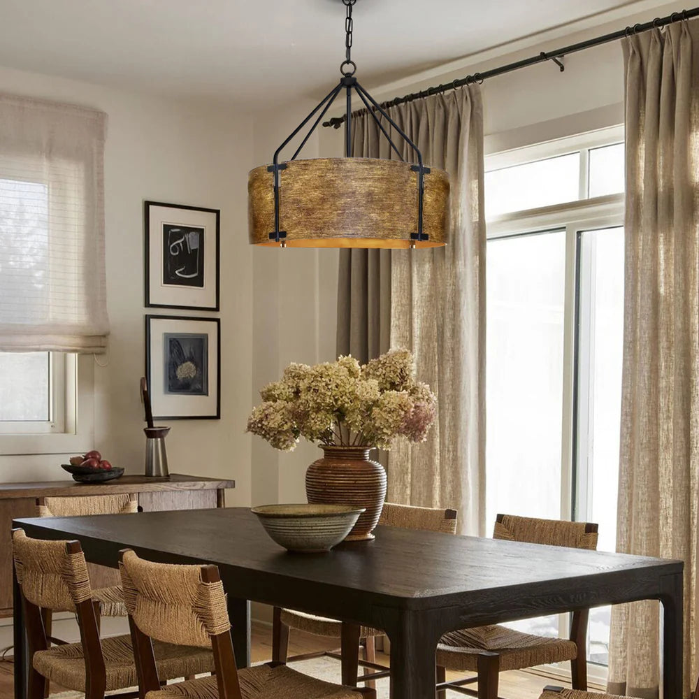 Industriële Hanglamp Trommel Roest Brons Metalen Kap 4 Lichtpunten Vintage Design Keukeneiland Eettafel Eetkamer | Sansoti