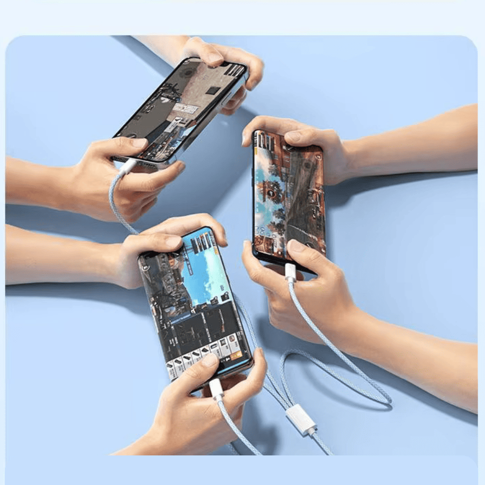 3-in-1 Charging Cable 100W Lightning Micro-USB USB-C Fast Charging Data Transfer 480Mbps Braided Retractable | Sansoti