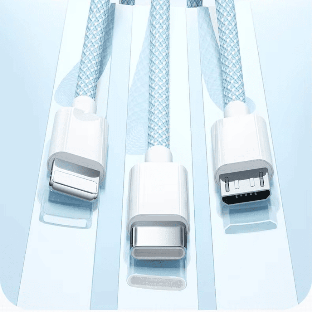 3-in-1 Charging Cable 100W Lightning Micro-USB USB-C Fast Charging Data Transfer 480Mbps Braided Retractable | Sansoti