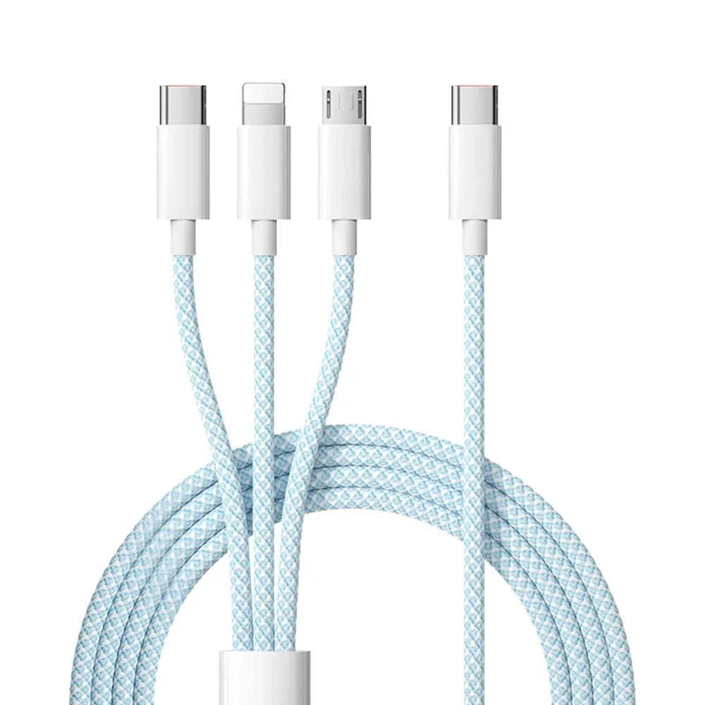 3-in-1 Charging Cable 100W Lightning Micro-USB USB-C Fast Charging Data Transfer 480Mbps Braided Retractable | Sansoti