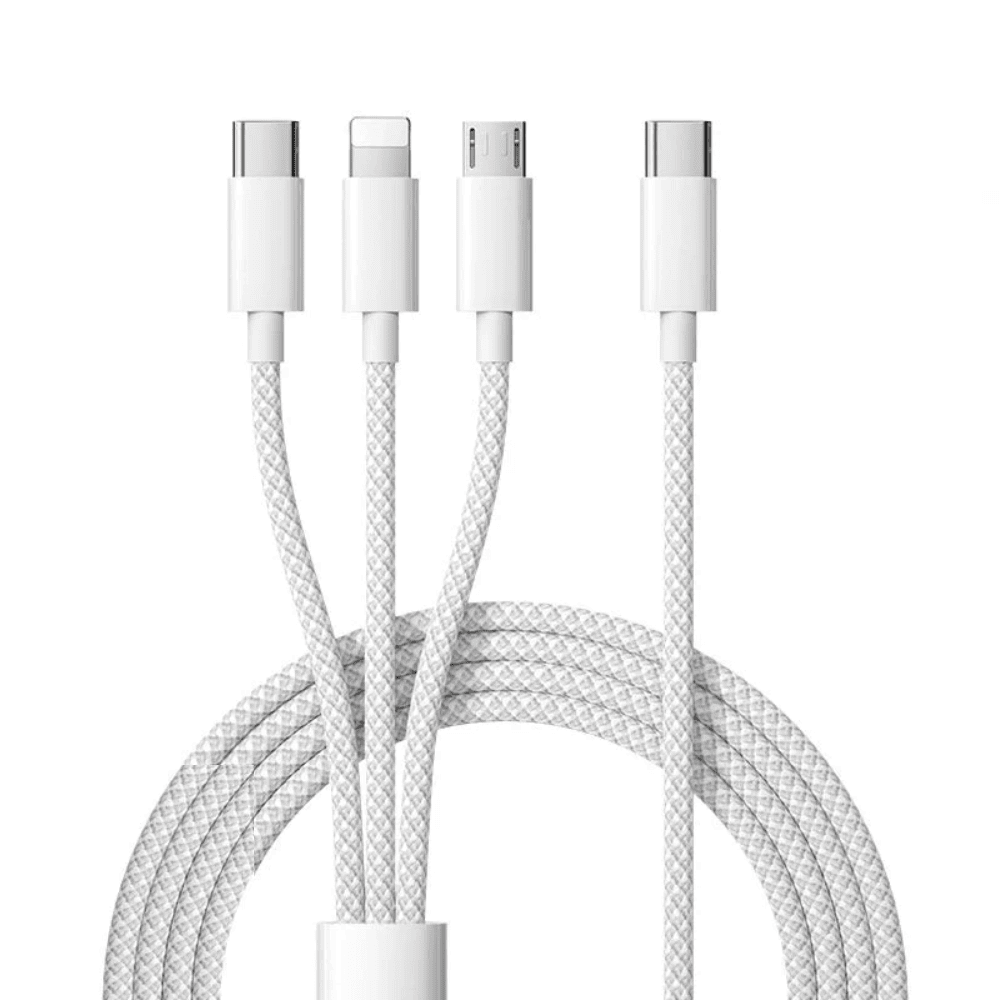 3-in-1 Charging Cable 100W Lightning Micro-USB USB-C Fast Charging Data Transfer 480Mbps Braided Retractable | Sansoti