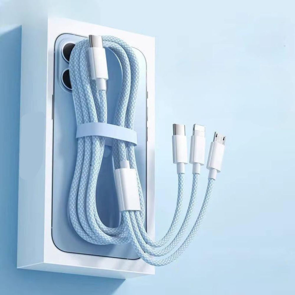 3-in-1 Charging Cable 100W Lightning Micro-USB USB-C Fast Charging Data Transfer 480Mbps Braided Retractable | Sansoti