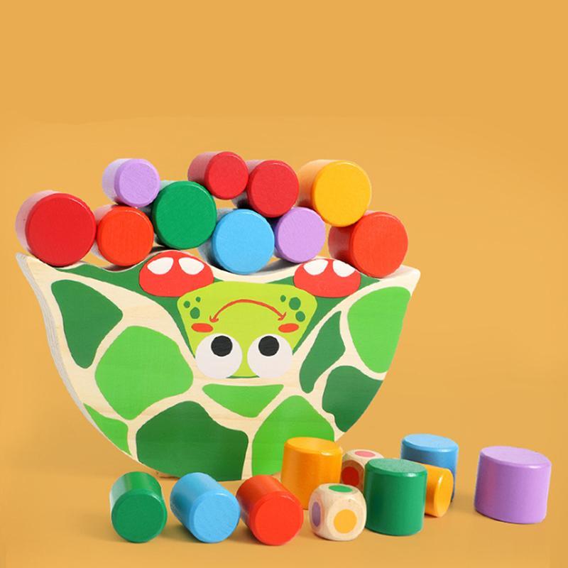 Jeu d’empilage en bois en forme de tortue avec blocs colorés pour la motricité, l’équilibre et la coordination – Jouet éducatif | Sansoti