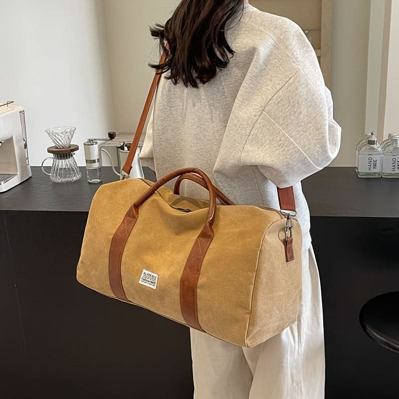 Vintage-Canvas-Wochenendtasche mit geräumigen Fächern für Reisen, Fitnessstudio und Sport, lässiger Retro-Stil, Reisetasche, Schultertasche | Sansoti
