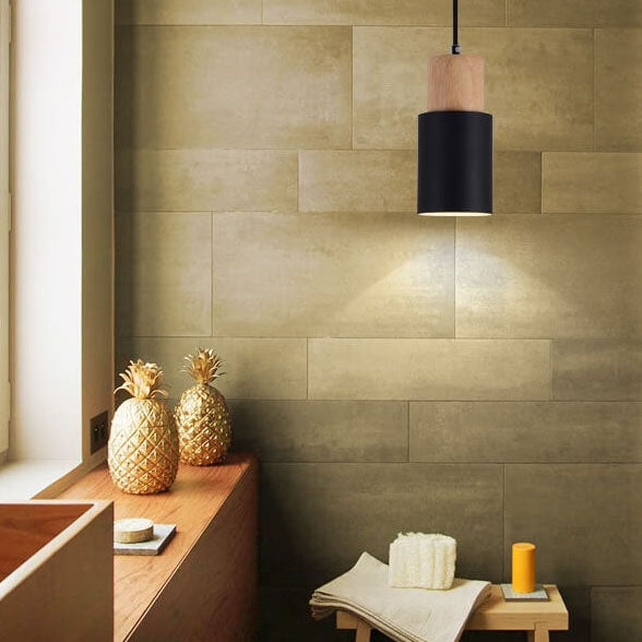 Hanglamp Hout Aluminium Cilinder Kleur E26 120cm Snoer Scandinavisch Woonkamer Eetkamer | Sansoti