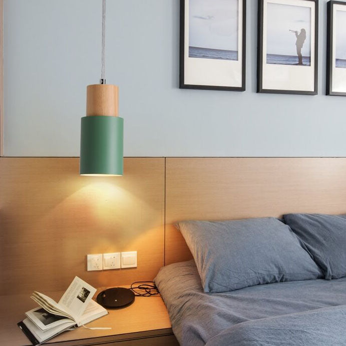 Hanglamp Hout Aluminium Cilinder Kleur E26 120cm Snoer Scandinavisch Woonkamer Eetkamer | Sansoti