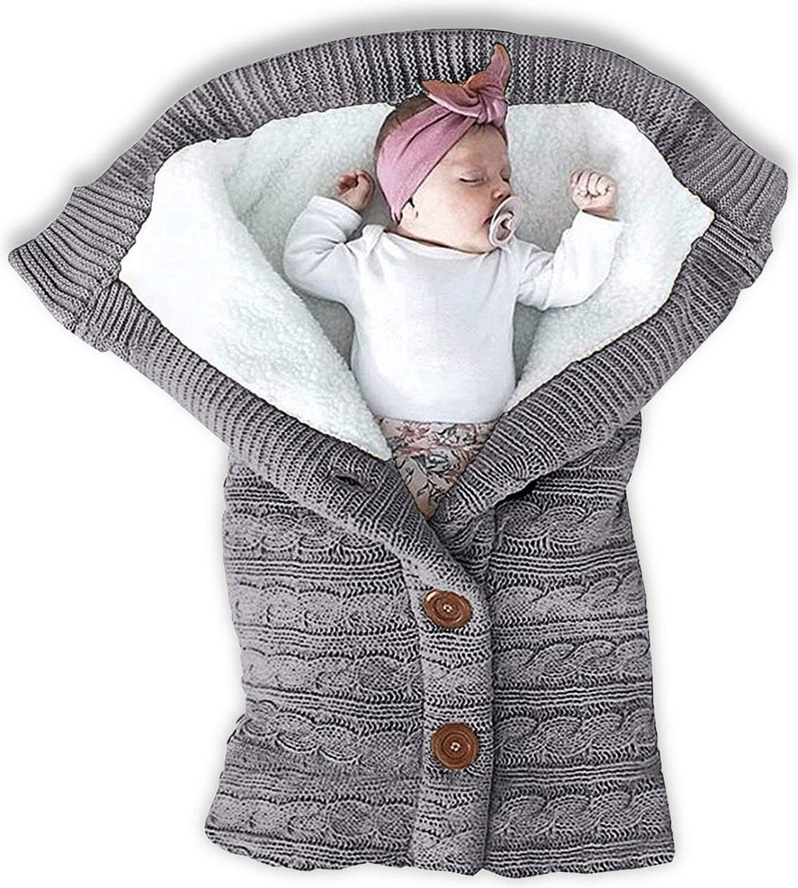 Gebreide Babyslaapzak Winter 0-12 Maanden Knopen Warm Zachte Deken Kinderwagen Ledikant Reizen Slaapzak | Sansoti