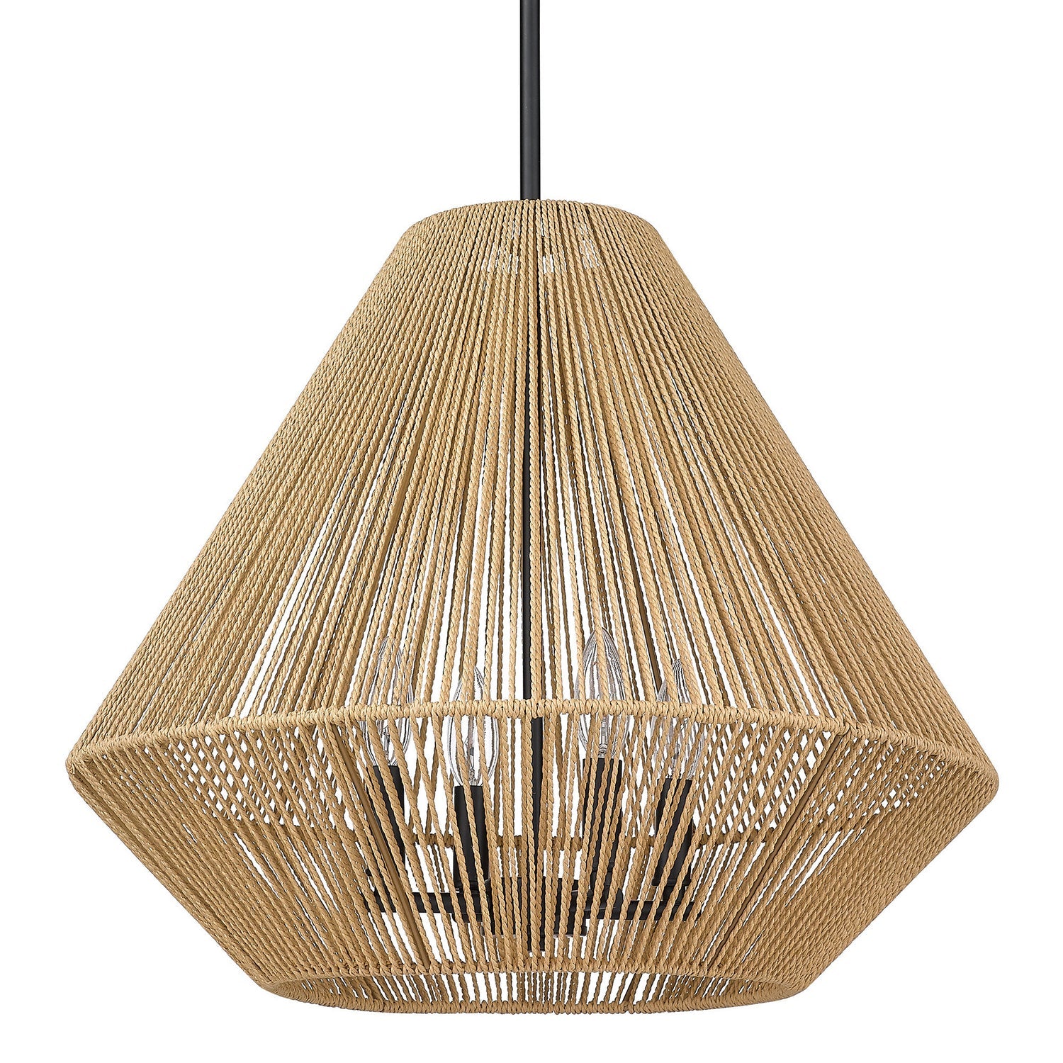 Suspension corde tressée acier mat noir 53cm dimmable E12 naturel bohème salon