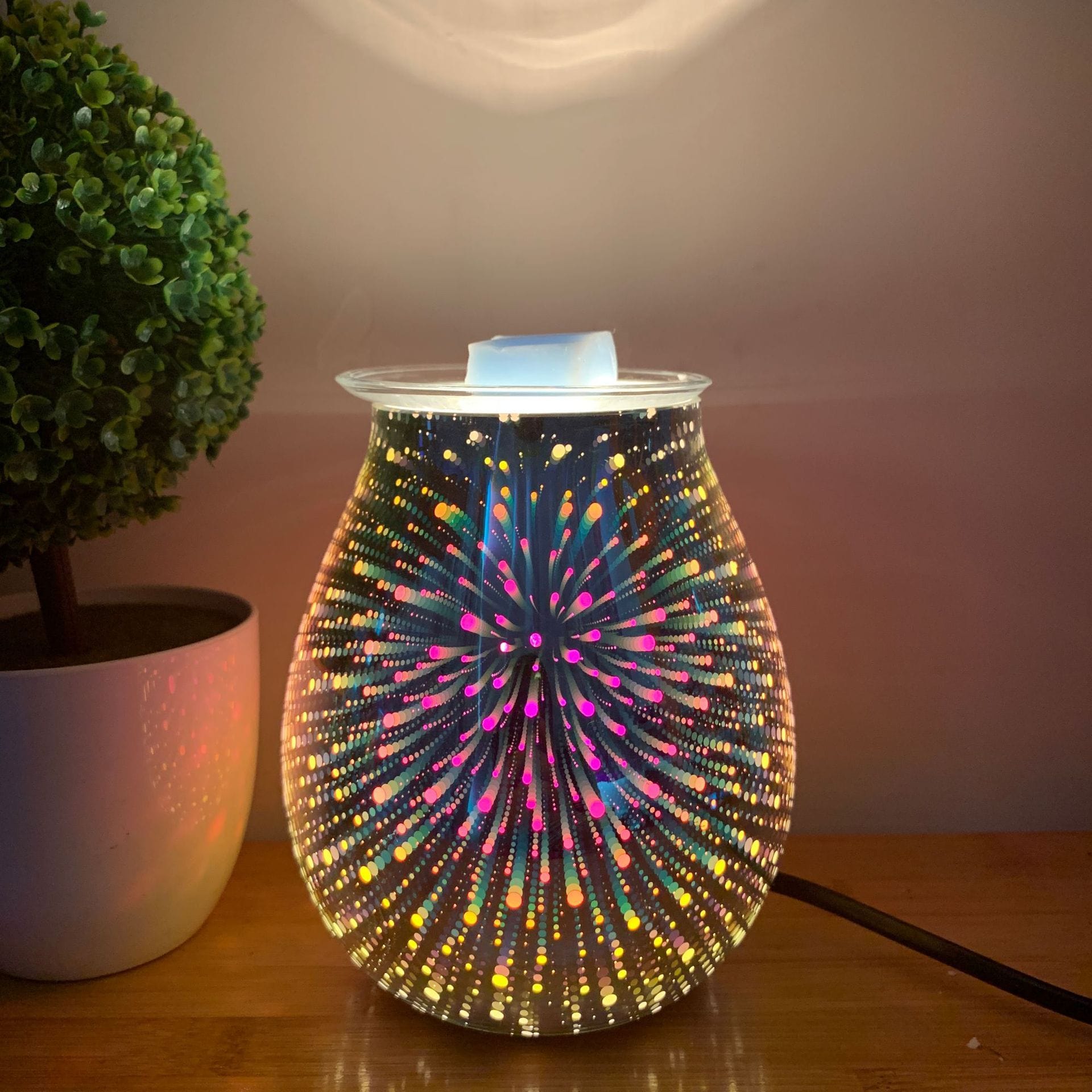 3D-Glas-Luftbefeuchter mit Feuerwerkslicht, Aromafunktion und leisem Betrieb für Schlafzimmer und Wohnzimmer | Sansoti