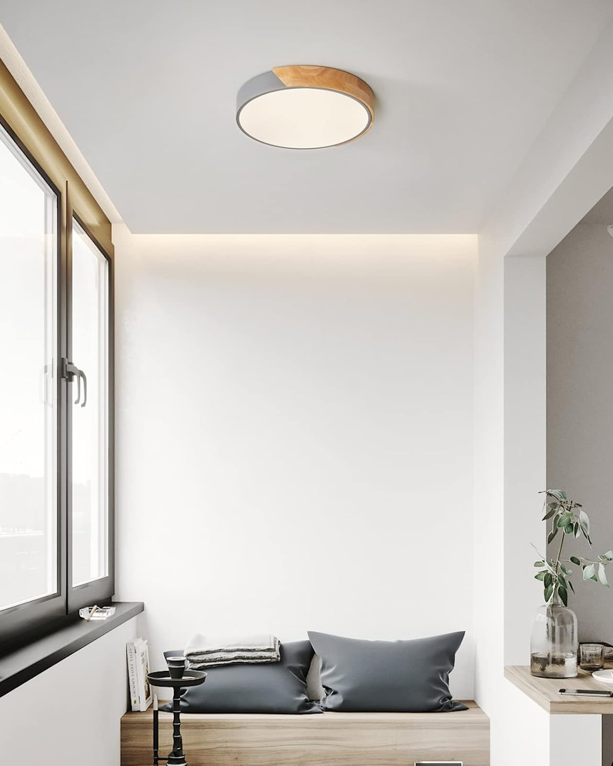 Moderne runde Deckenleuchte mit Holz-Akzent und LED-Beleuchtung – minimalistische Designlampe in 23 30 40 50 und 60 cm | Restfield
