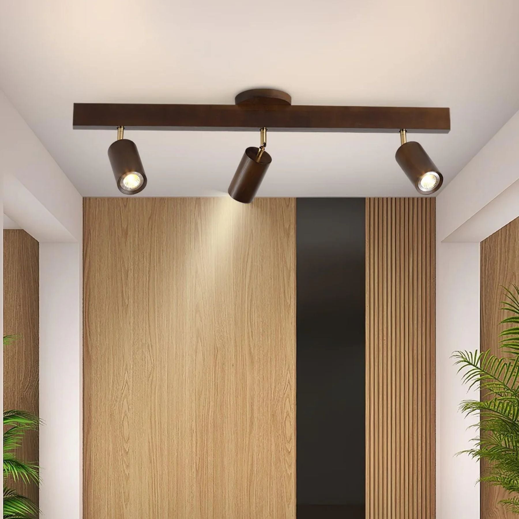 Holz Schienendeckenleuchte LED Holzoptik Gold Verstellbare Spots Wohnzimmer Küche Flur Skandinavisch Modern | Restfield