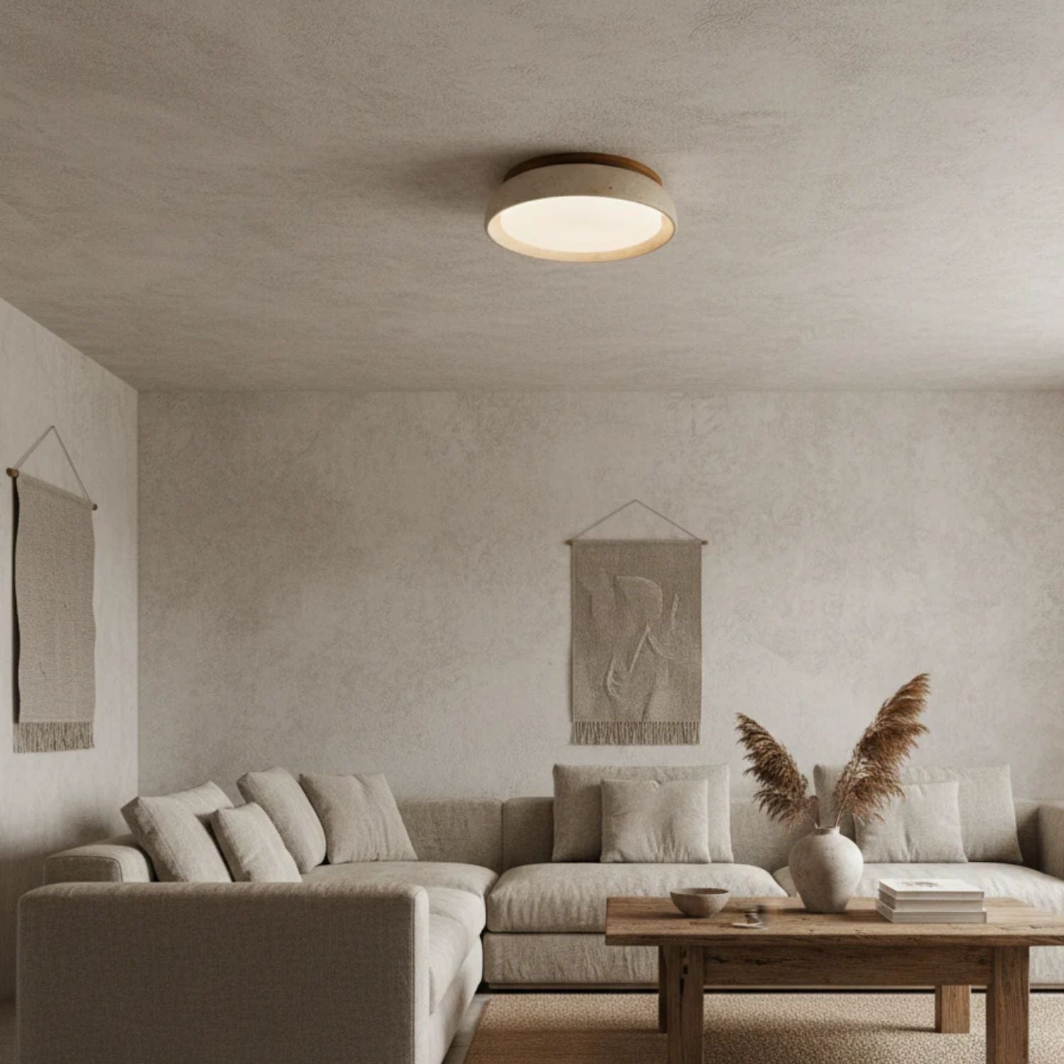 Plafonnier Depiara travertin bois LED 3000K beige éclairage plafond salon chambre hall salle de bain moderne minimaliste | Restfield