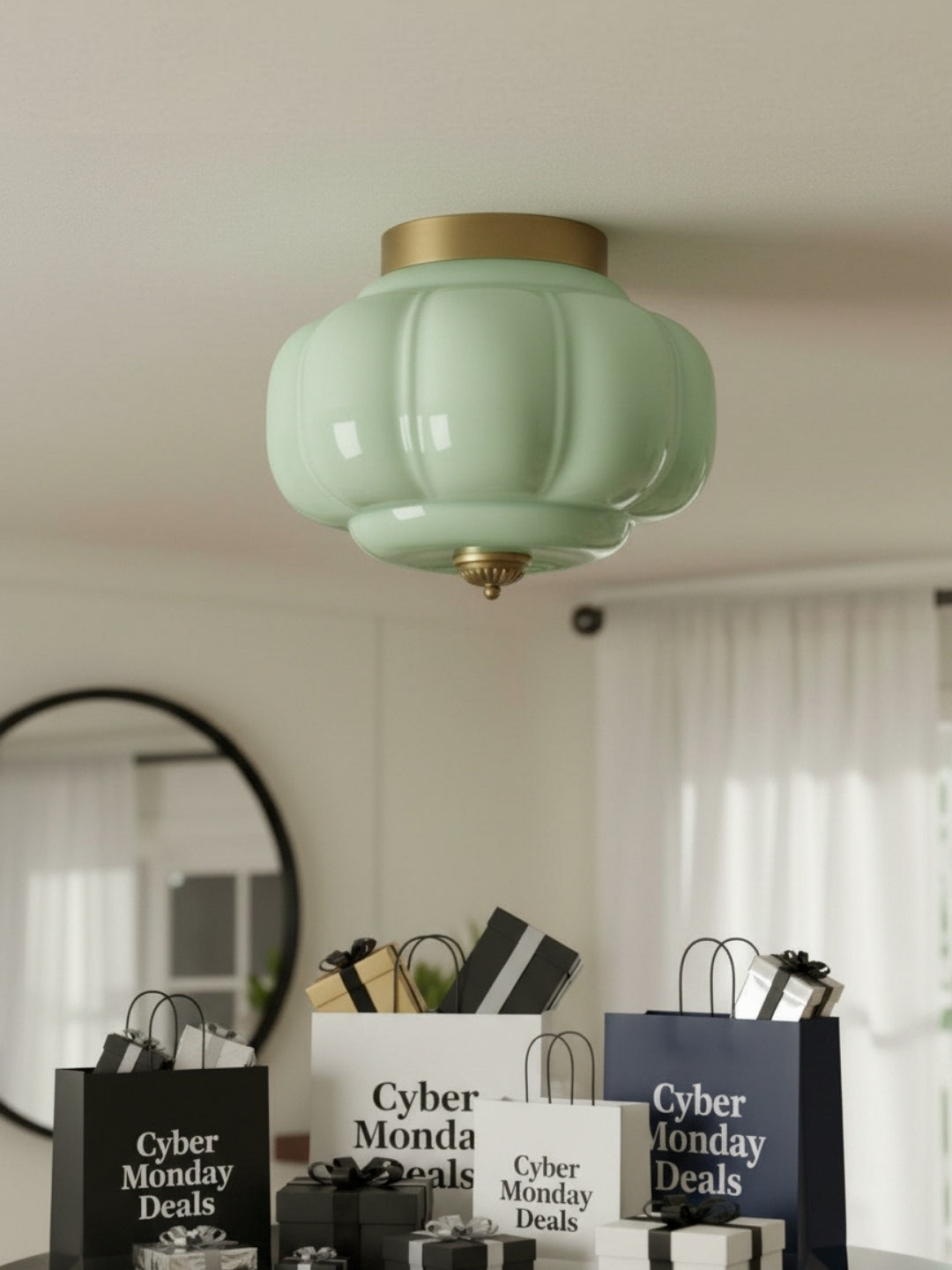 Retro Plafondlamp met Melkglazen Kap – Verfijnde Semi-Flush Mount Verlichting voor Moderne Interieurs | Sansoti