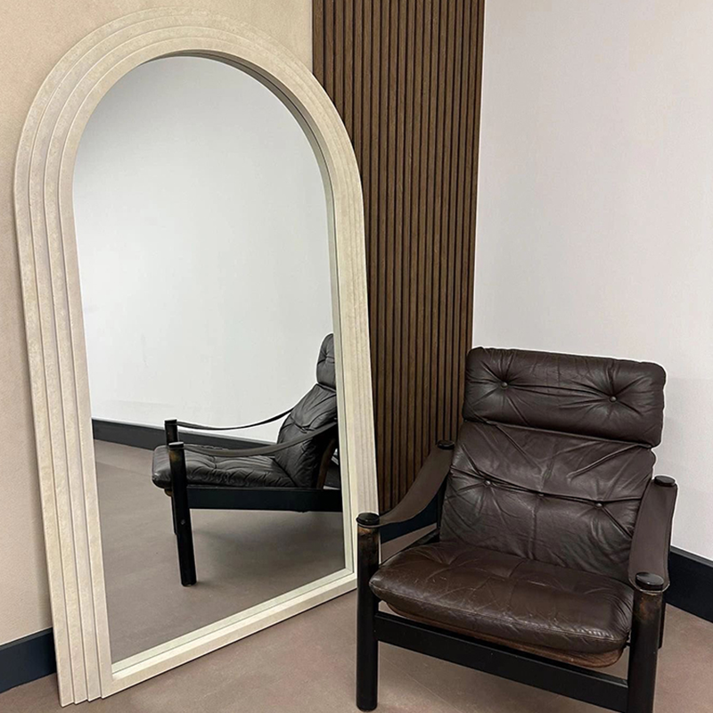 Luxury Standing Mirror with Wooden Arch Frame – Full-Length Wall Mirror 120x200cm Antique White, Khaki or Black | Sansoti