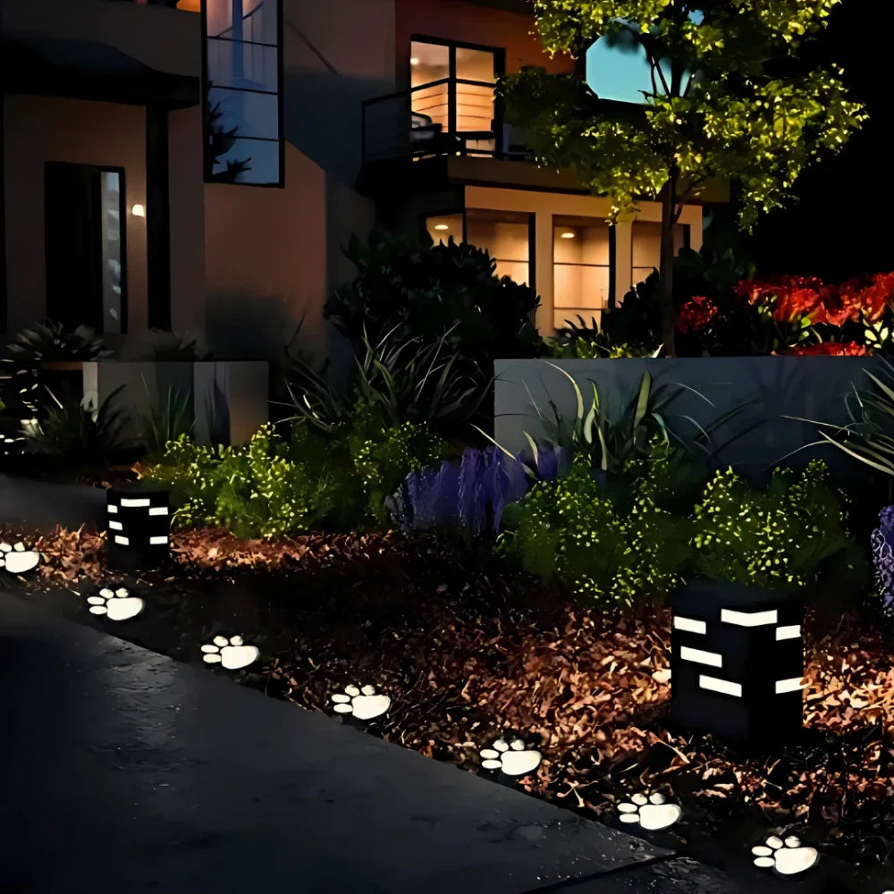 Solar Garden Lighting Paw Print Shaped LED Warm White Decorative Path Light for Outdoor | Sansoti