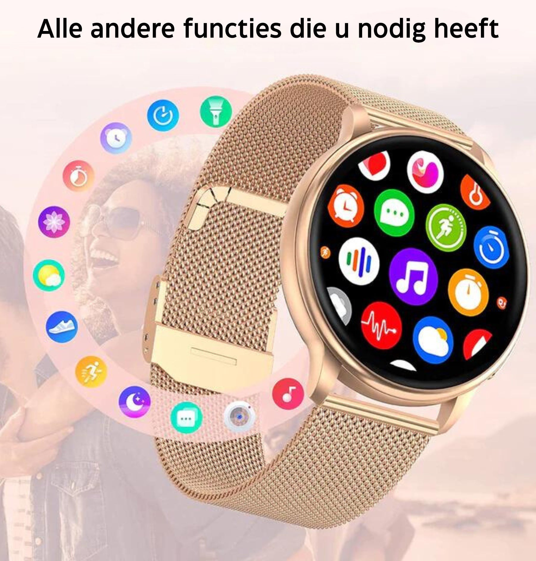 Smartwatch Dames met Hartslagmeter en Belfunctie — Fitness Tracker Bluetooth Stappenteller Slaapmonitoring Bloedzuurstofmeting | Sansoti