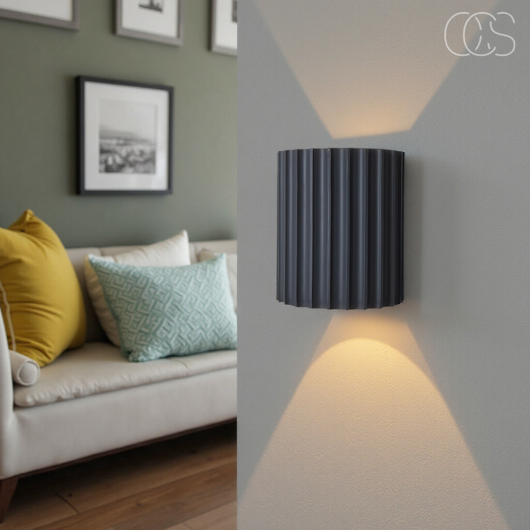 LED Wandlamp met Geribbeld Reliëf Bidirectioneel Licht Dimbaar Kunsthars 14x8x16,5cm Hal Slaapkamer Woonkamer | Sansoti
