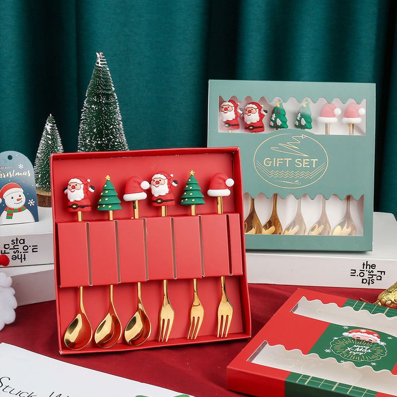 Set de couverts festifs de Noël, cuillère et fourchette en acier inoxydable, or et argent, vaisselle décorative pour table de réveillon | Sansoti