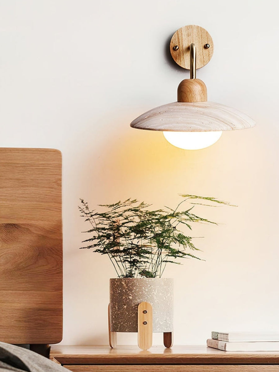 Travertijn Wandlamp Minimalistische Schijf Design Natuursteen Verlichting voor Woonkamer Slaapkamer Gang Moderne Interieur Wandverlichting met Warm Licht | Sansoti