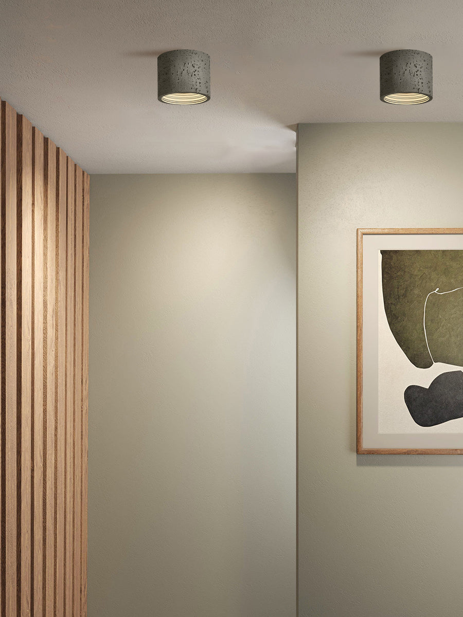 Cilindrische plafondlamp van travertijn – LED verlichting voor moderne interieurs | Sansoti