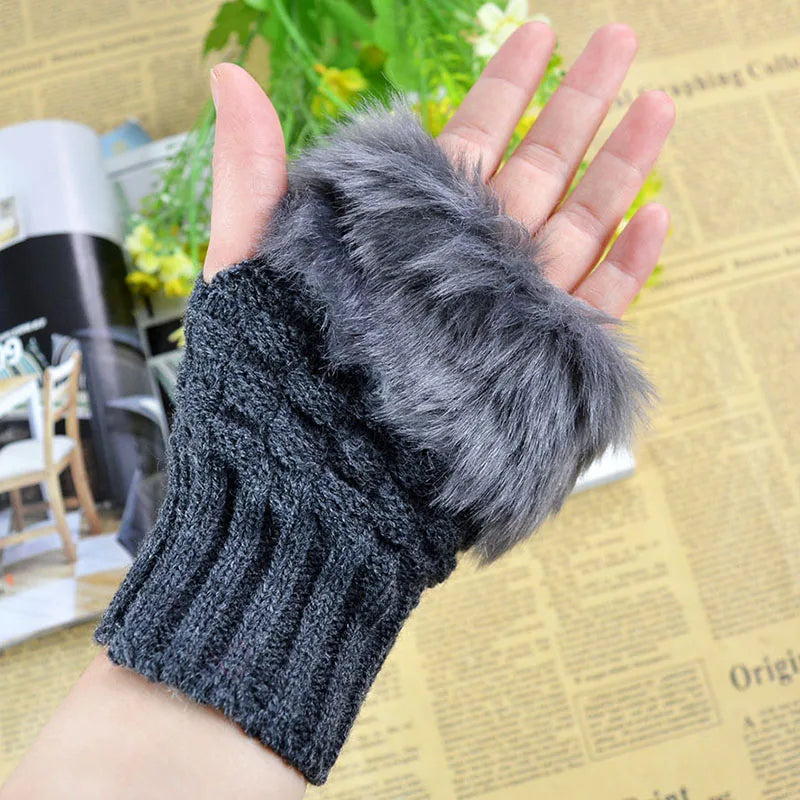 Fingerless Gloves with Faux Fur Wrist Warmer, Wool Hand Warmer, Stretchy, for Colder Days, Winter Comfort | Sansoti