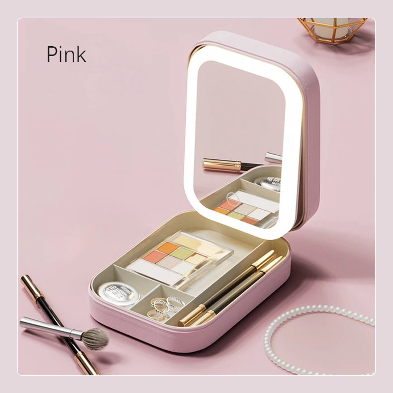 LED Make-up Organizer Box met Spiegel en 3 Lichtinstellingen – Reiskoffer voor Cosmetica | Sansoti