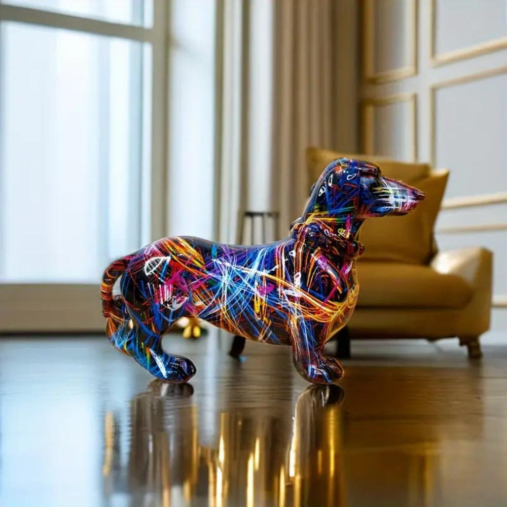 Teckel Beeldje Resin Multicolor Woonkamer Decoratie Hond Sculptuur Kunst Beeld Modern Interieur Accessoire | Sansoti