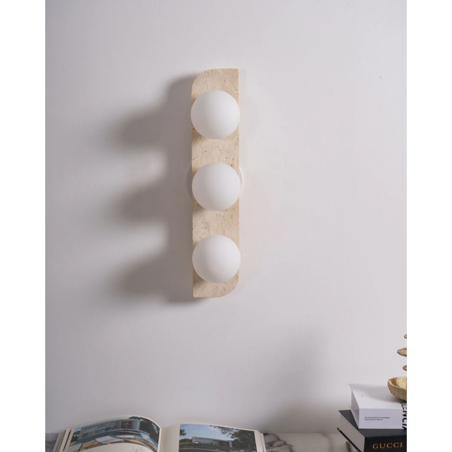 Wandleuchte Travertin G9 Glas Holz Beige Wohnzimmer Flur Badezimmer Minimalistische Wandleuchte Stimmungslicht Natürliches Design | Restfield