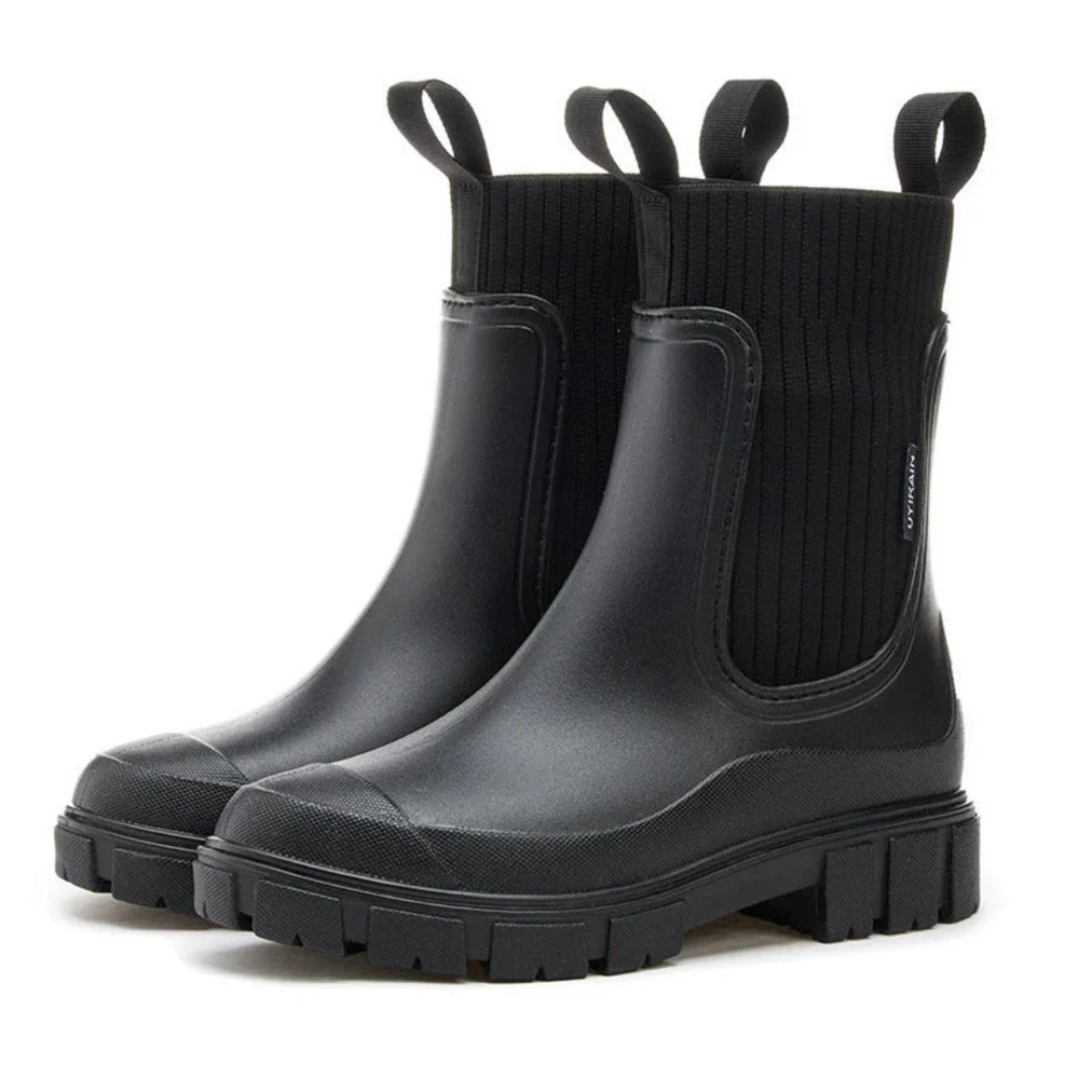 Wasserabweisende Chelsea-Regenstiefel für Damen mit rutschfester Gummisohle, zum Hineinschlüpfen, knöchelhoch, für Herbst und Winter, bequem | Sansoti