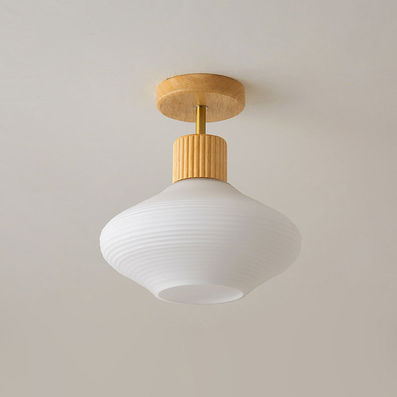 Japandi Plafondlamp Hout & Glas – Natuurlijke Elegantie voor Hal, Woonkamer en Slaapkamer | Sansoti