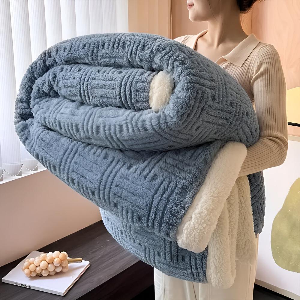 Sherpa Throw Double-Layer Woven Pattern Polyester Soft Warm Beige Gray Pink Green Blue 100-230cm | Sansoti