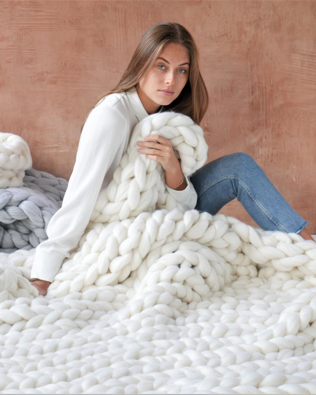 Handgebreid Chunky Plaid – Dik Gebreide Deken in Zachte Chenille voor Bank en Bed | Sansoti