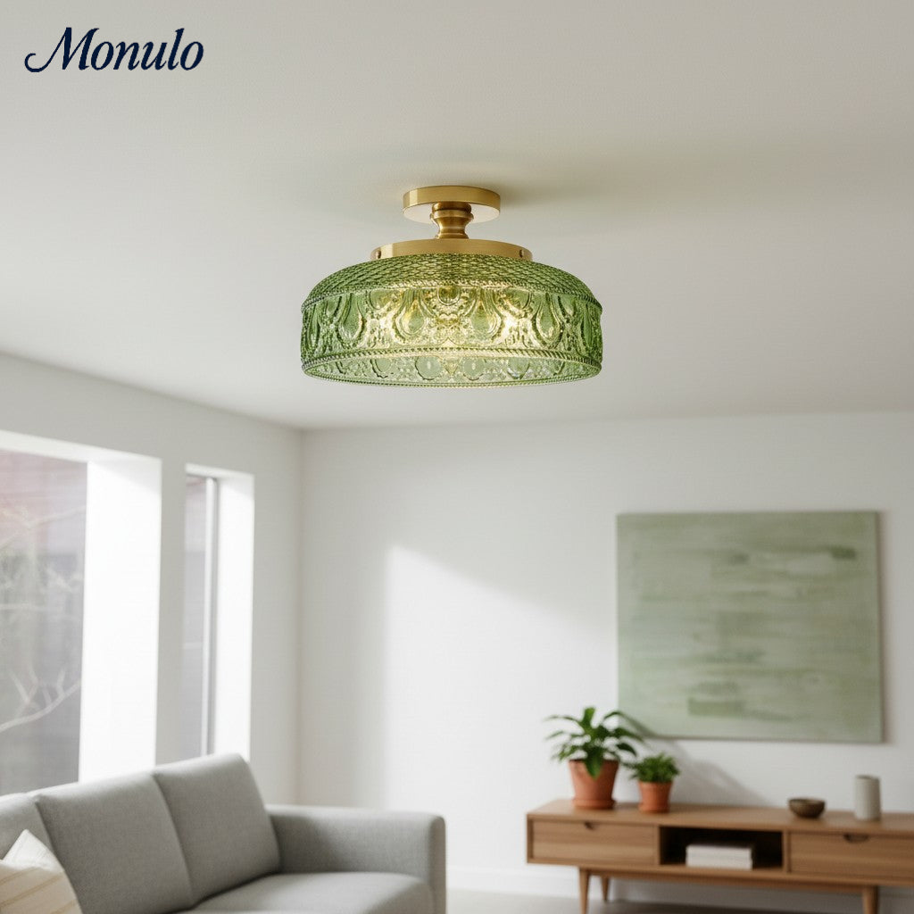 Geribbelde Glazen Plafondlamp met Metalen Armatuur – Minimalistische Verlichting voor Slaapkamer en Gang | Sansoti