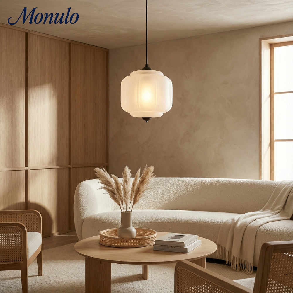 Vintage Melkglazen Hanglamp met Gegolfde Rand – Scandinavische Sfeerverlichting voor Keuken en Slaapkamer | Sansoti