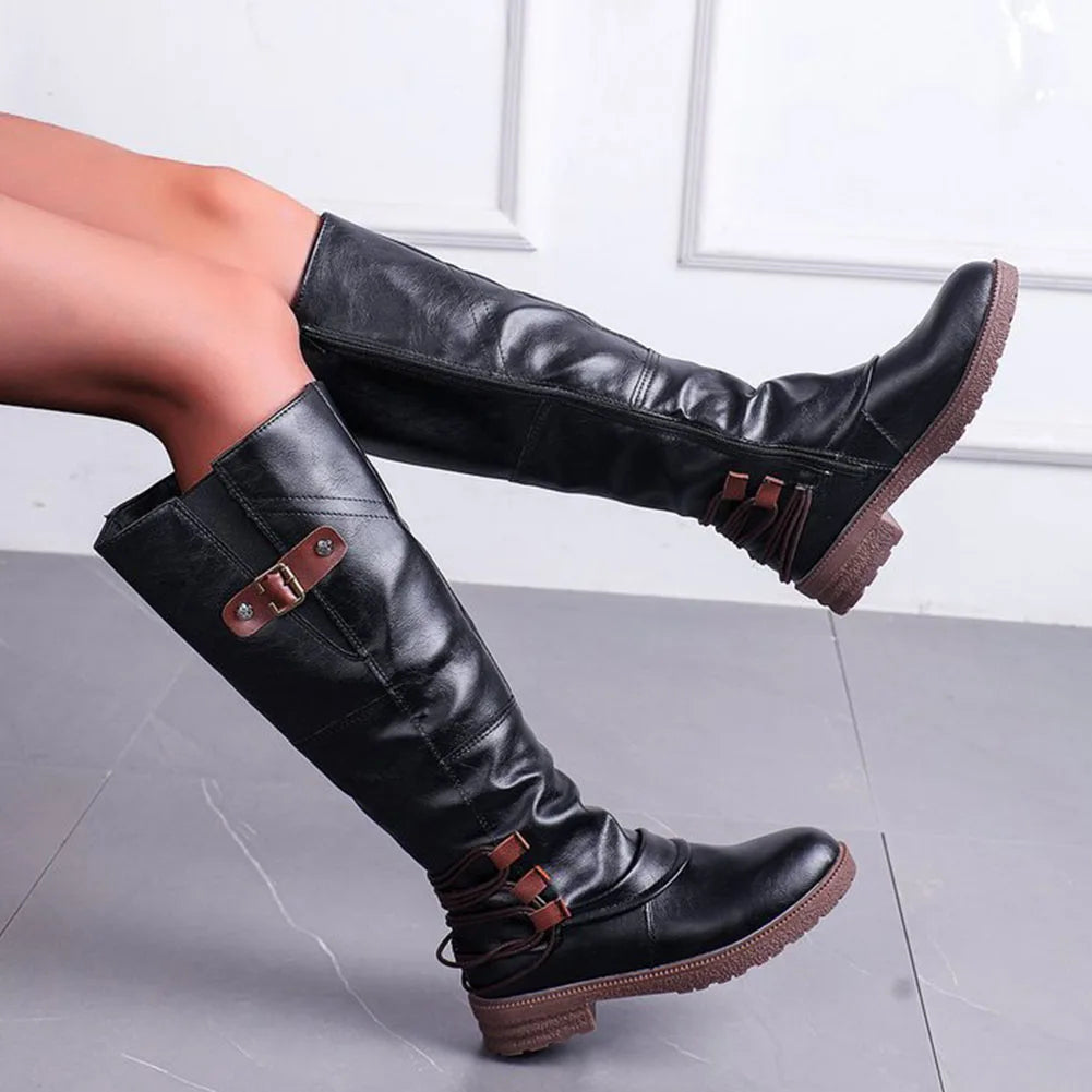 Bottes à fermeture éclair en cuir pour femmes – confortables & chaudes pour automne et hiver | Sansoti