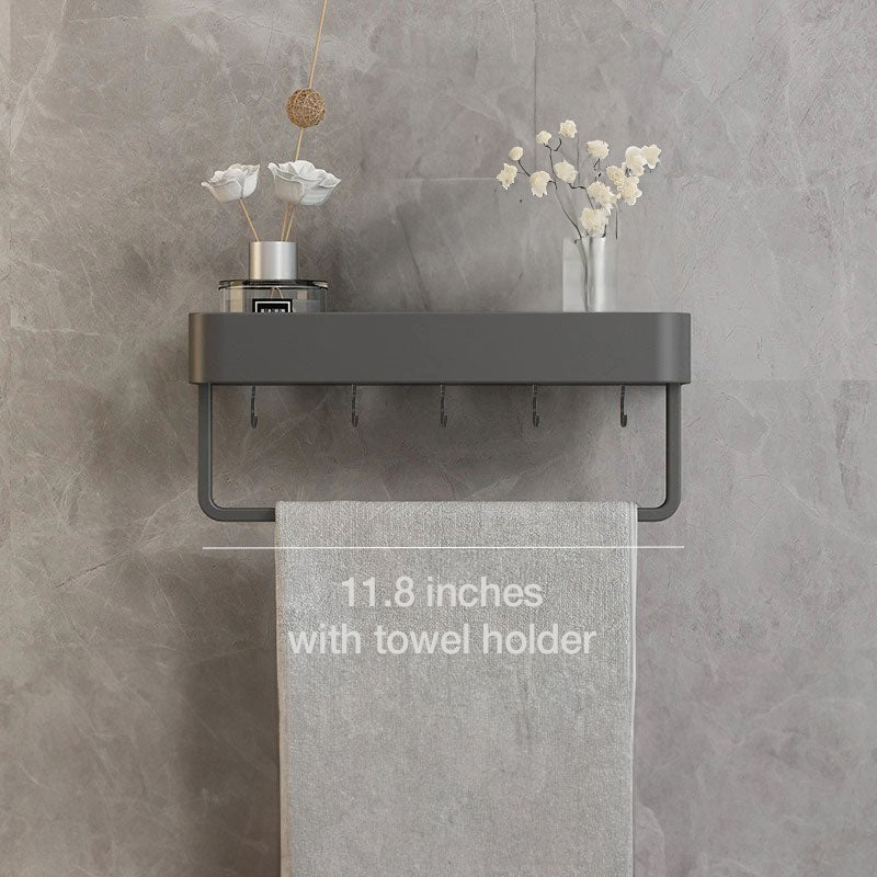 Badkamer plank aluminium zelfklevend 30cm grijs zwevend rek douche wandplank met handdoekhouder organizer badkamer | Sansoti