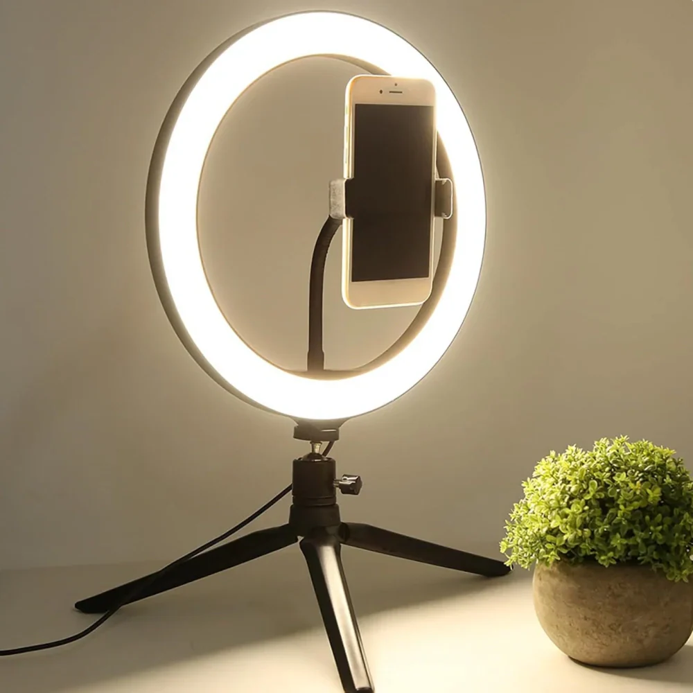 LED Ring Light with Clamp Modern Dimmable Desk Lamp with 360° Rotation – Perfect for Video Calls, Makeup, Photography | Sansoti