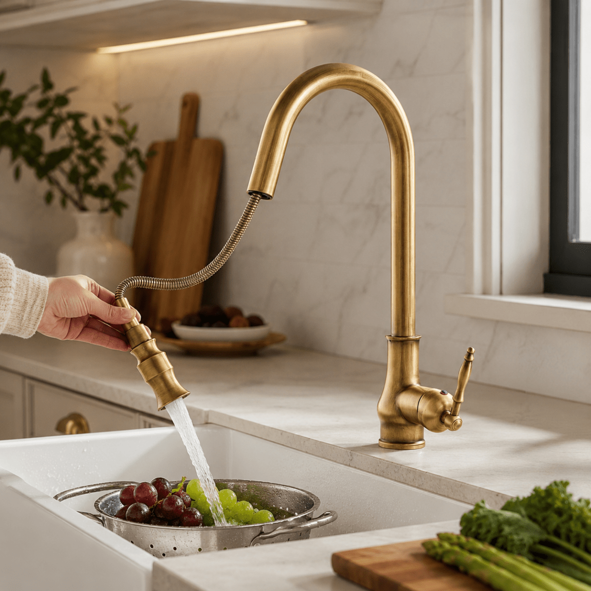 Robinet de cuisine en laiton extractible, bronze noir, avec douchette flexible pour évier et robinetterie de cuisine | Sansoti