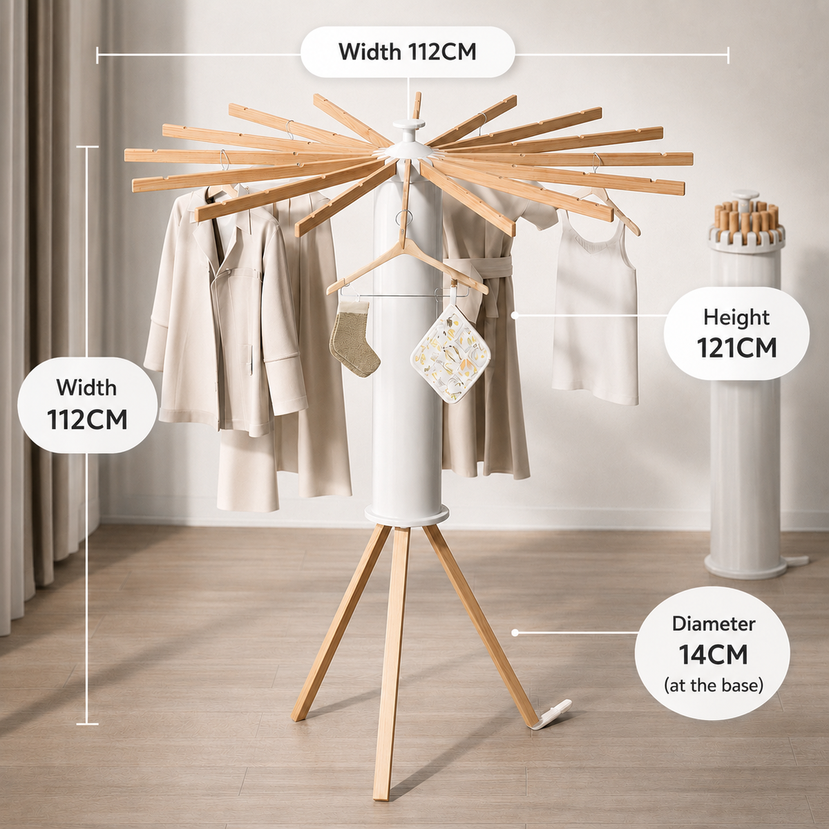 Étendoir à linge pliable en acier blanc, séchoir à linge rabattable pour intérieur et extérieur, support à linge compact en métal | Sansoti