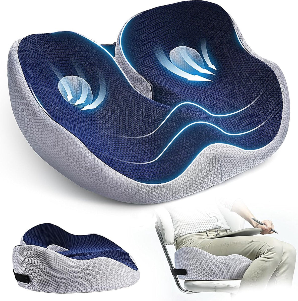 Ergonomisch Zitkussen met Geheugenschuim – Pijnverlichting Stuitbeen, Ischias & Bekken – Ademende Hoes | Sansoti
