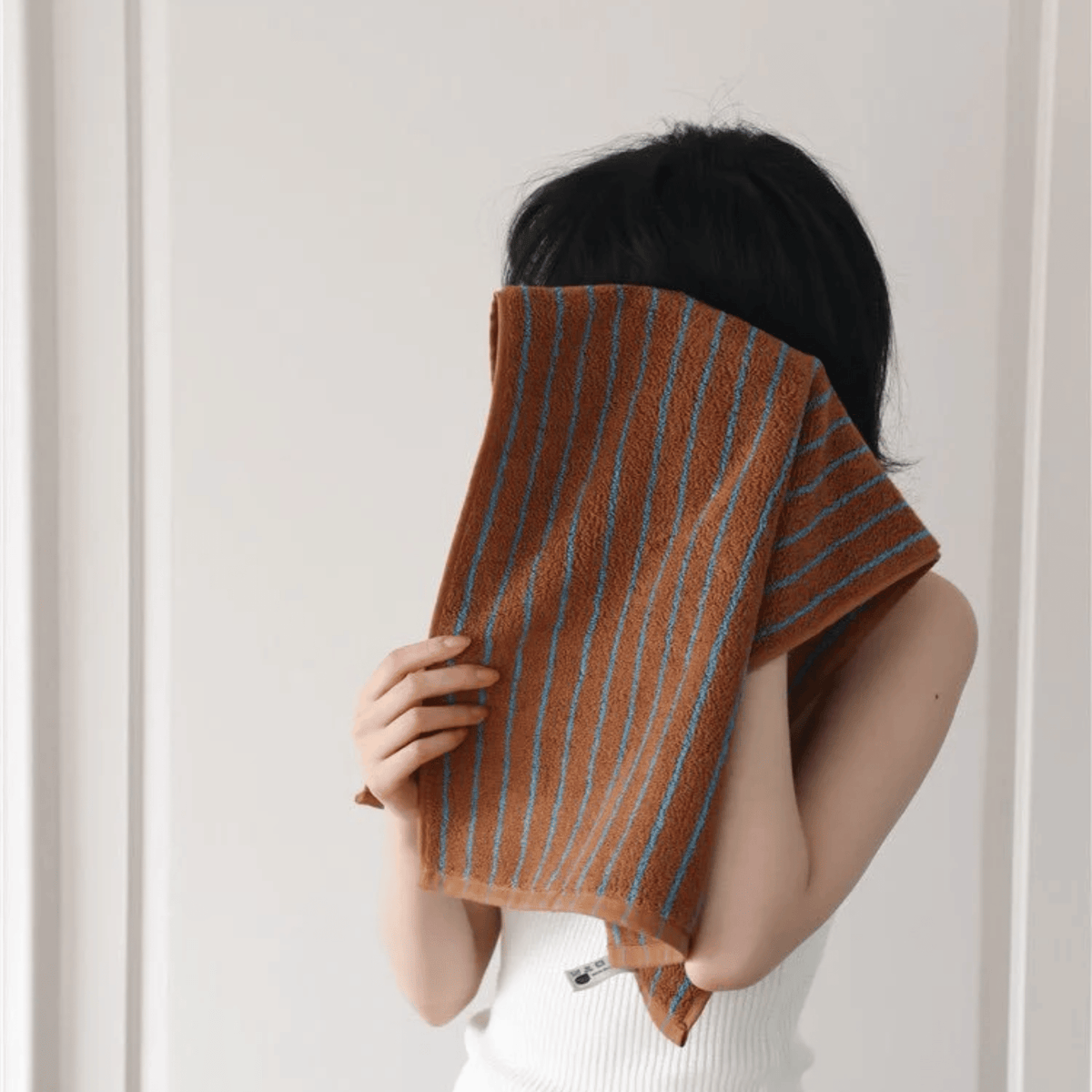 Katoenen Handdoek met Gestreept Design Roestbruin Turquoise 100% Katoen Badhanddoek Gezichtshanddoek | Sansoti