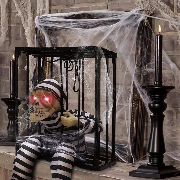 Horror-Schädelkäfig mit Bewegungssensor, Geräusch und Licht, interaktive tragbare Halloween-Dekorationsfigur | Sansoti