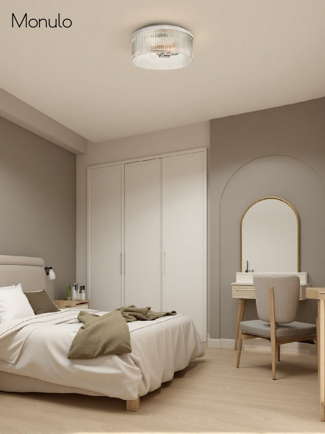 Geribbelde Glazen Plafondlamp Modern Laagbouw Ontwerp Slaapkamer Woonkamer Gang | Sansoti