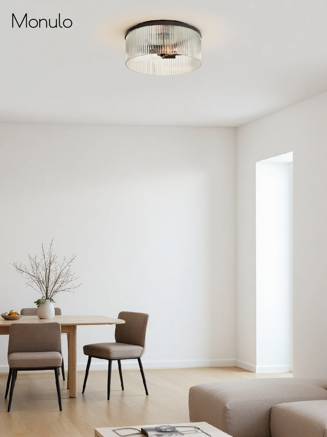Geribbelde Glazen Plafondlamp Modern Laagbouw Ontwerp Slaapkamer Woonkamer Gang | Sansoti