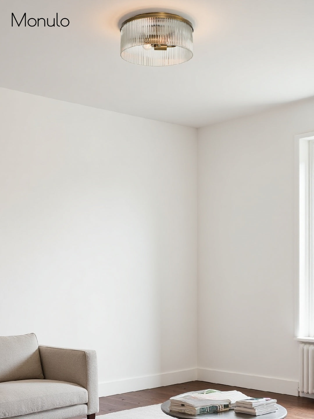 Geribbelde Glazen Plafondlamp Modern Laagbouw Ontwerp Slaapkamer Woonkamer Gang | Sansoti