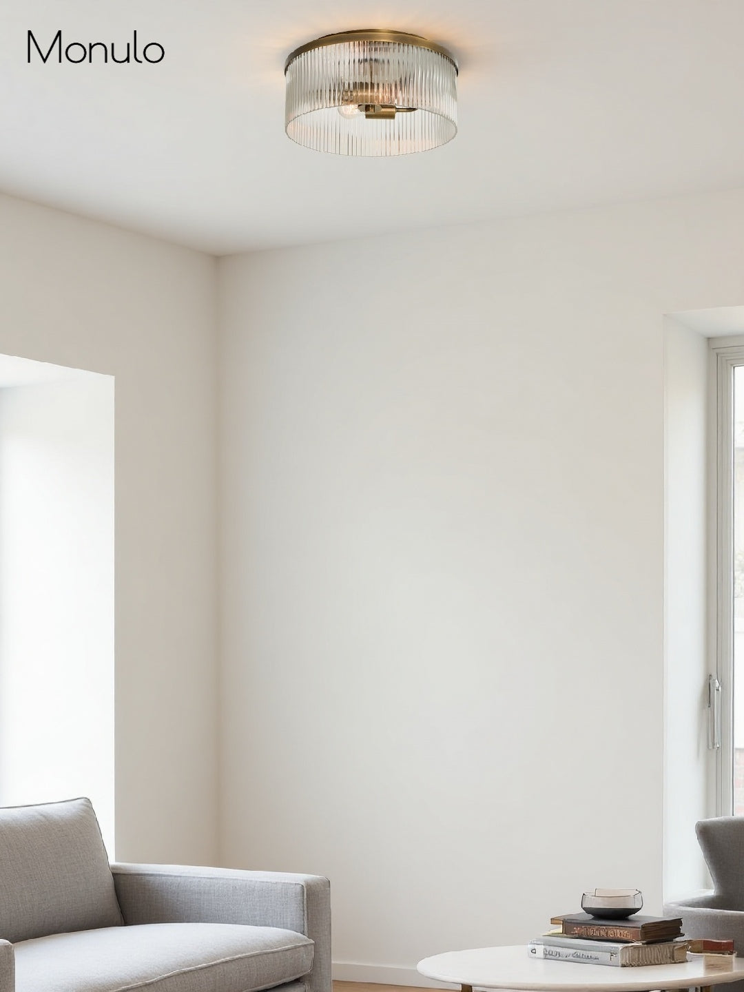 Geribbelde Glazen Plafondlamp Modern Laagbouw Ontwerp Slaapkamer Woonkamer Gang | Sansoti